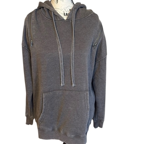 Mono B Tops - Mono b Hoodie Zipper Accents Kangaroo Pocket Gray Size M